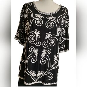Carol Little Black and White Embroidered Top